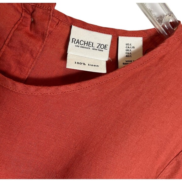Rachel Zoe Coral Tie Front Linen Top  Women's Size L  Summer Top Vacation Vibes - Picture 4 of 8